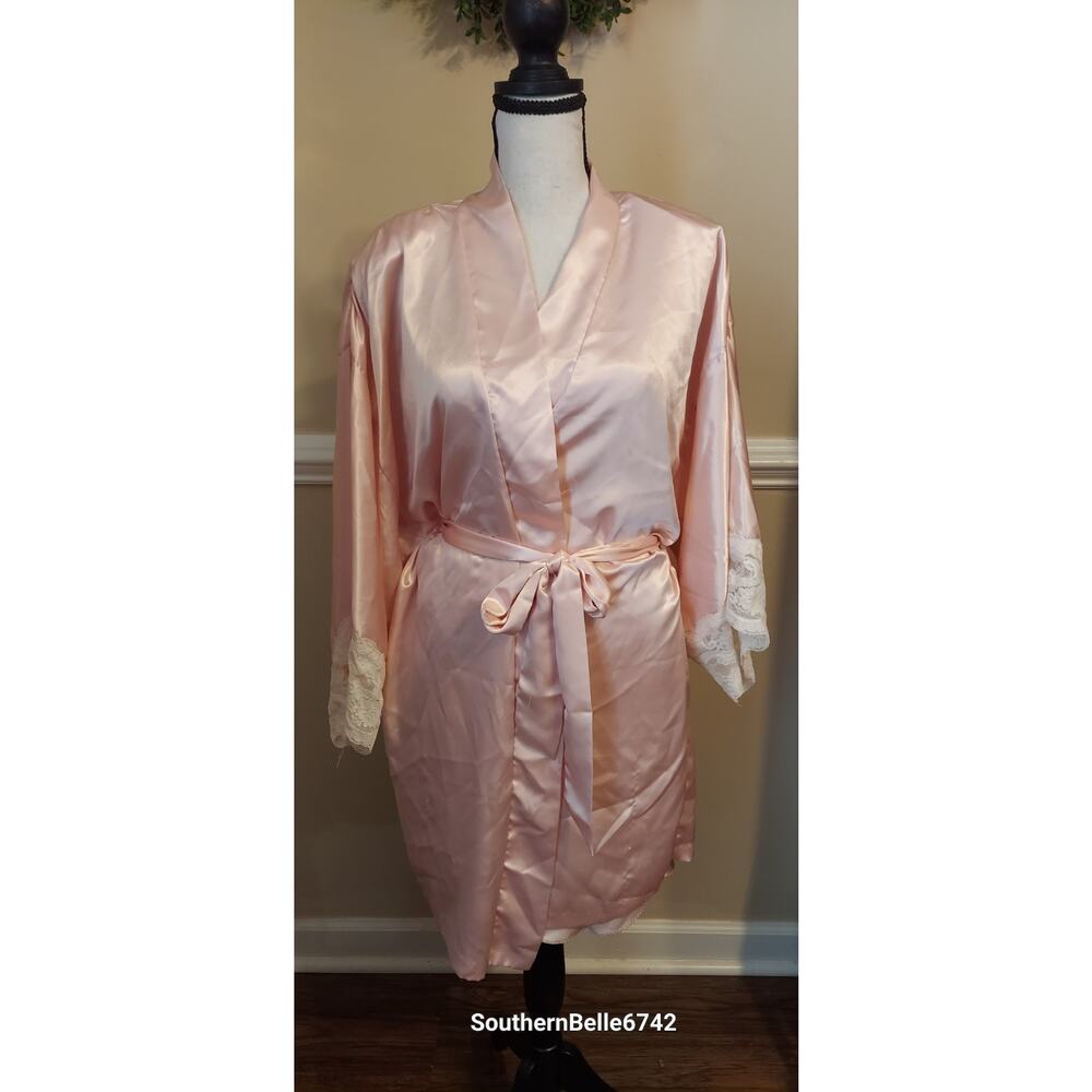 Vtg 80s Pink Satin And Lace Robe Nightgown Set M Lace California Dynasty Sweet
